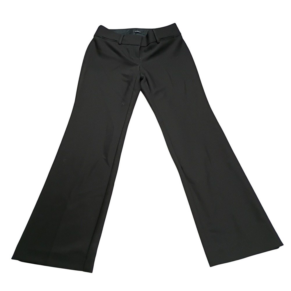 LOFT Marisa Trouser Women 0P Black NEW Petite Mid Rise Flare Workwear Pants